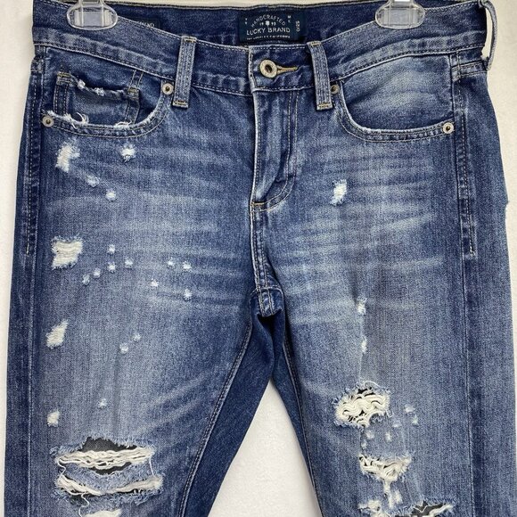 Lucky Brand Sienna Slim Boyfriend Low-Rise Distressed Jeans Women Size 0/25 Blue - Picture 15 of 16